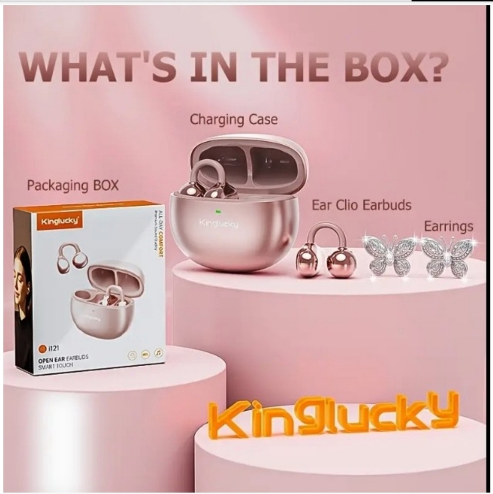 Kinglucky Clip-On Earbuds, Open-Ear Wireless Earbuds, (Jingle Bow) Black & Pink - Picture 16 of 16
